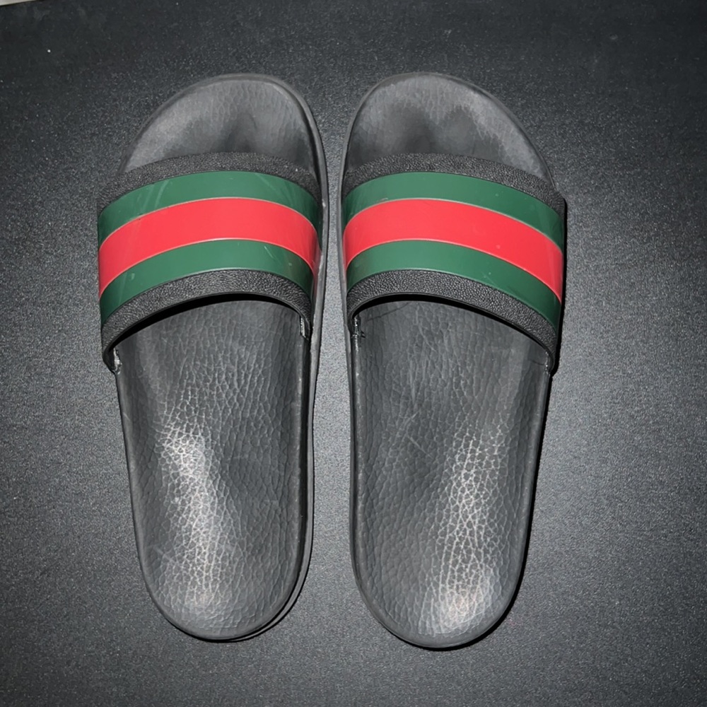 Gucci: Men’s Web Rubber Slide Sandal